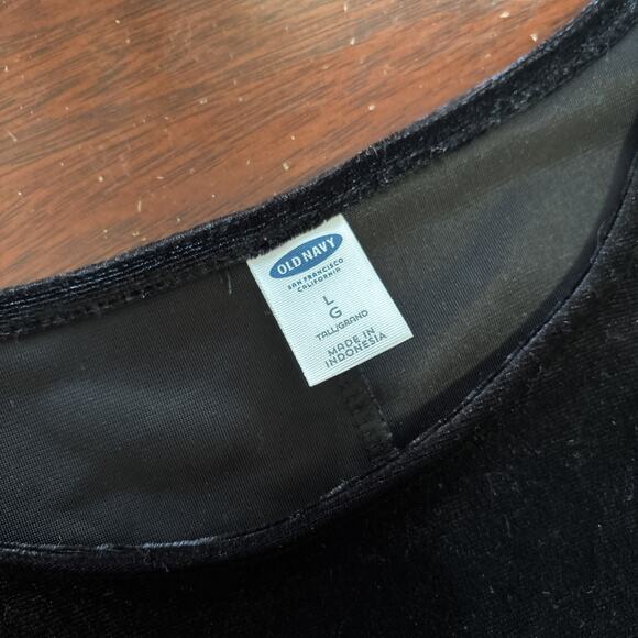 Old Navy Black Velvet Swing Dress SZ Large Whimsigoth Dark Romantic Long Sleeve - Picture 3 of 9